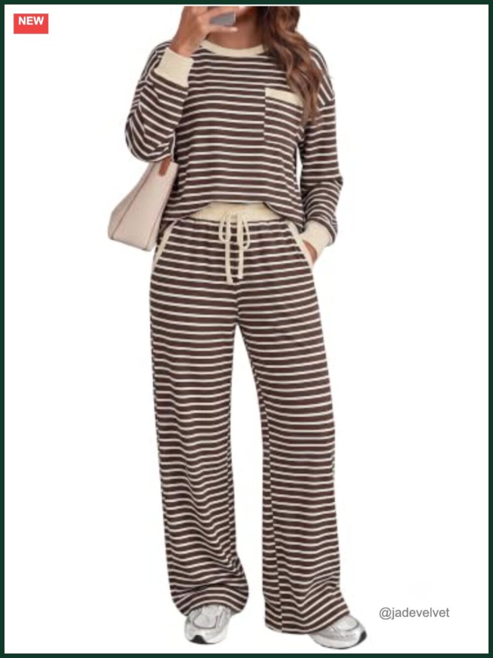 2 Piece Lounge Set with Pockets, Crewneck Pullover & Wide Leg Pants